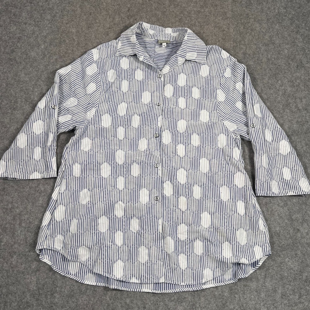 Niche Nilgun Derman Blue White Honeycomb Stripe Tunic‎ Top Women's Size Large